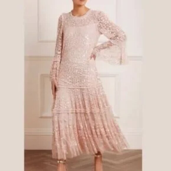 NWT Needle & Thread petal pink Annie dress sequined dress evening gown 12 new - Picture 1 of 15